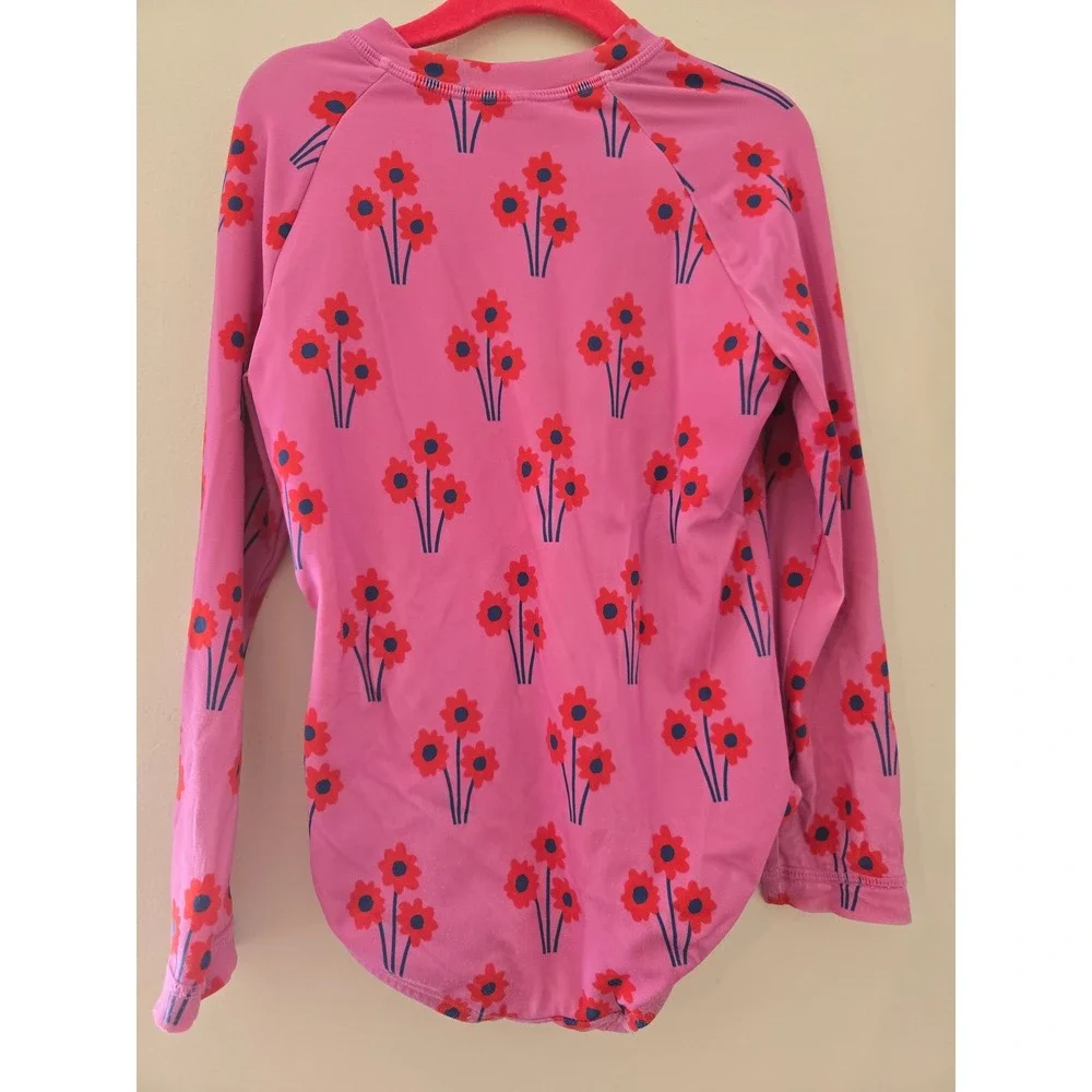 Hanna Andersson Girls Pink Floral Long Sleeve Rash Guard Swimsuit Size 110 US 5
